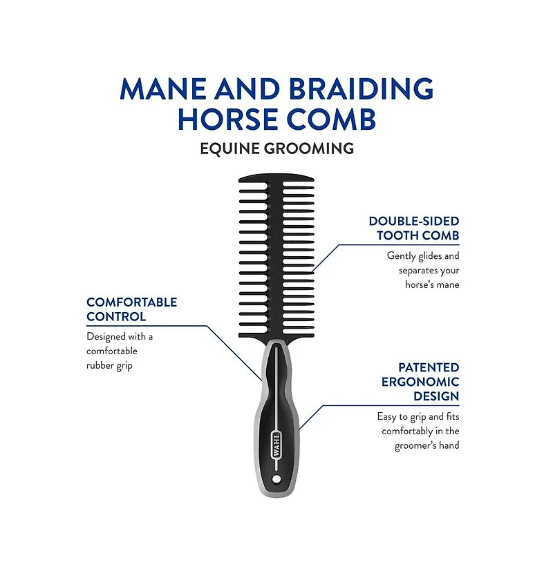 Wahl Professional Animal Equine Grooming Mane and Braiding Horse Comb - Mane and Tail Brush - Ergonomic Horse Combs