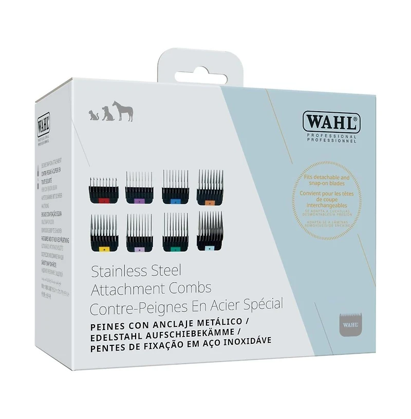 Wahl Pro Animal Stainless Steel Attachment Combs - 8 Cutting Lengths - Color-Coded Dog and Cat Clipper Guides