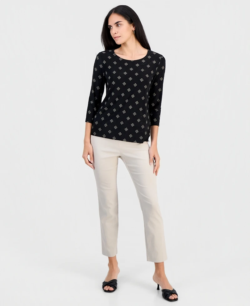 Jm Collection Petite Sofia Tile 3/4-Sleeve Jacquard Tee, Macy's Exclusive