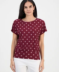 Jm Collection Petite Sofia Tile Banded-Hem Boat-Neck Top, Macy's Exclusive