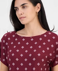 Jm Collection Petite Sofia Tile Banded-Hem Boat-Neck Top, Macy's Exclusive