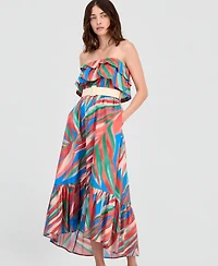 Tahari Asl Women's Cotton Ruffled Belted Maxi Dress
