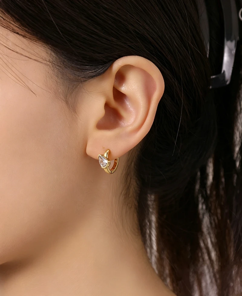 Unwritten Cubic Zirconia Gold-Tone Plated Cross Hoop and Stud Earring Trio Set