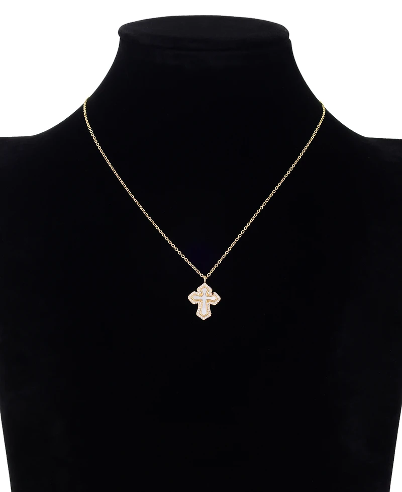 Unwritten Imitation Pearl and Cubic Zirconia Gold-Tone Plated Cross Pendant Necklace