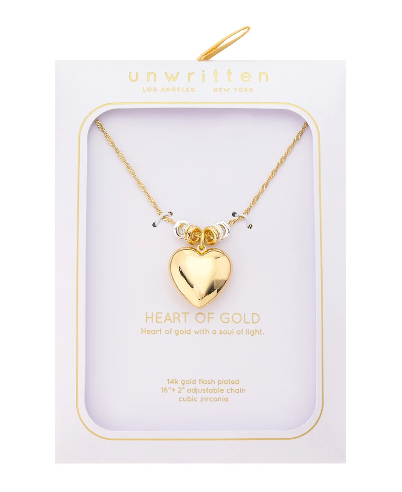 Unwritten Cubic Zirconia Fine Silver Plated Puff Heart Pendant Necklace
