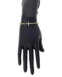 Unwritten Cubic Zirconia Gold-Tone Plated Cross Paperclip Chain Bracelet
