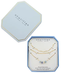 Unwritten Crystal and Dyed Quartz Gold-Tone Plated Blue Rondelle Bead Trio Necklace Set
