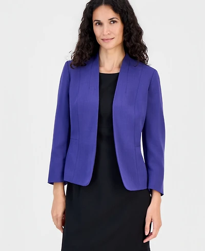 Kasper Women's 3/4-Sleeve Open-Front Collarless Cardigan Blazer