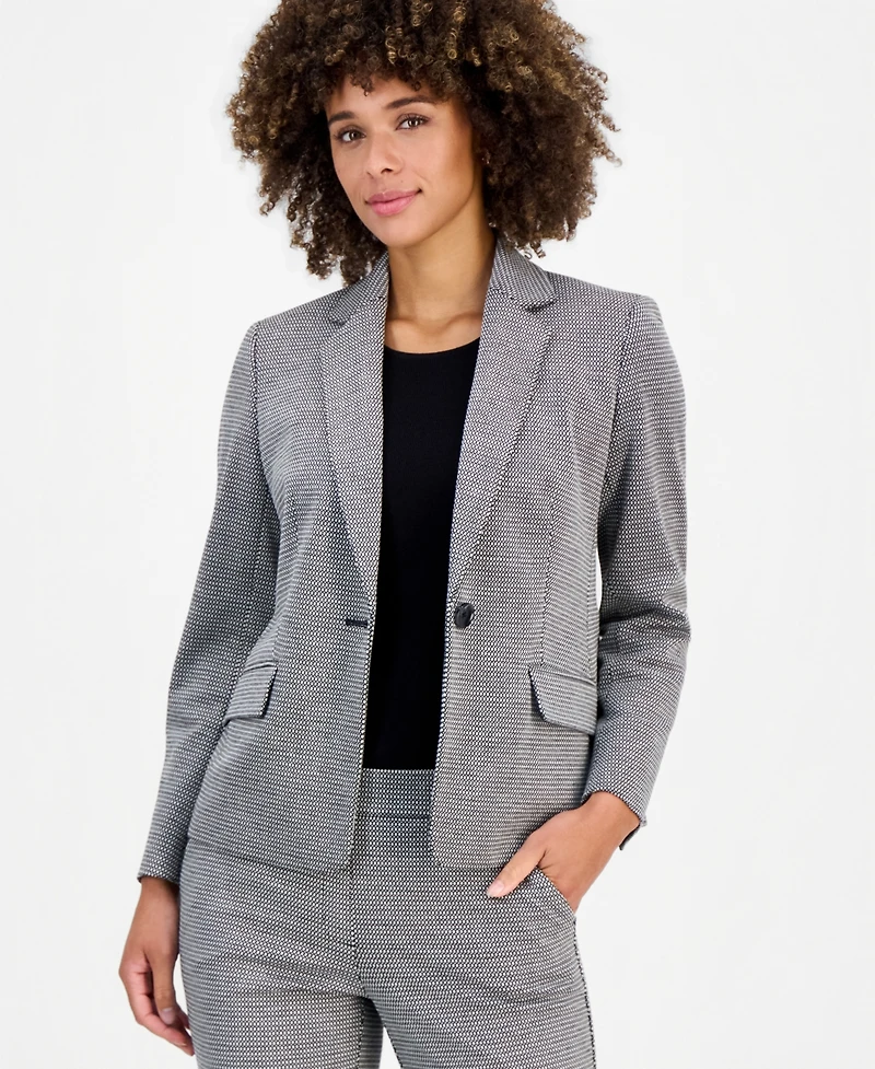 Kasper Petite Shirred One-Button Front Notch Collar Jacket