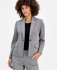Kasper Petite Shirred One-Button Front Notch Collar Jacket