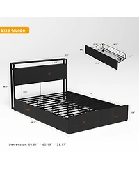Lucky One Full Bed Frame, Storage Headboard with Charging Station, Solid and Stable, Noise Free