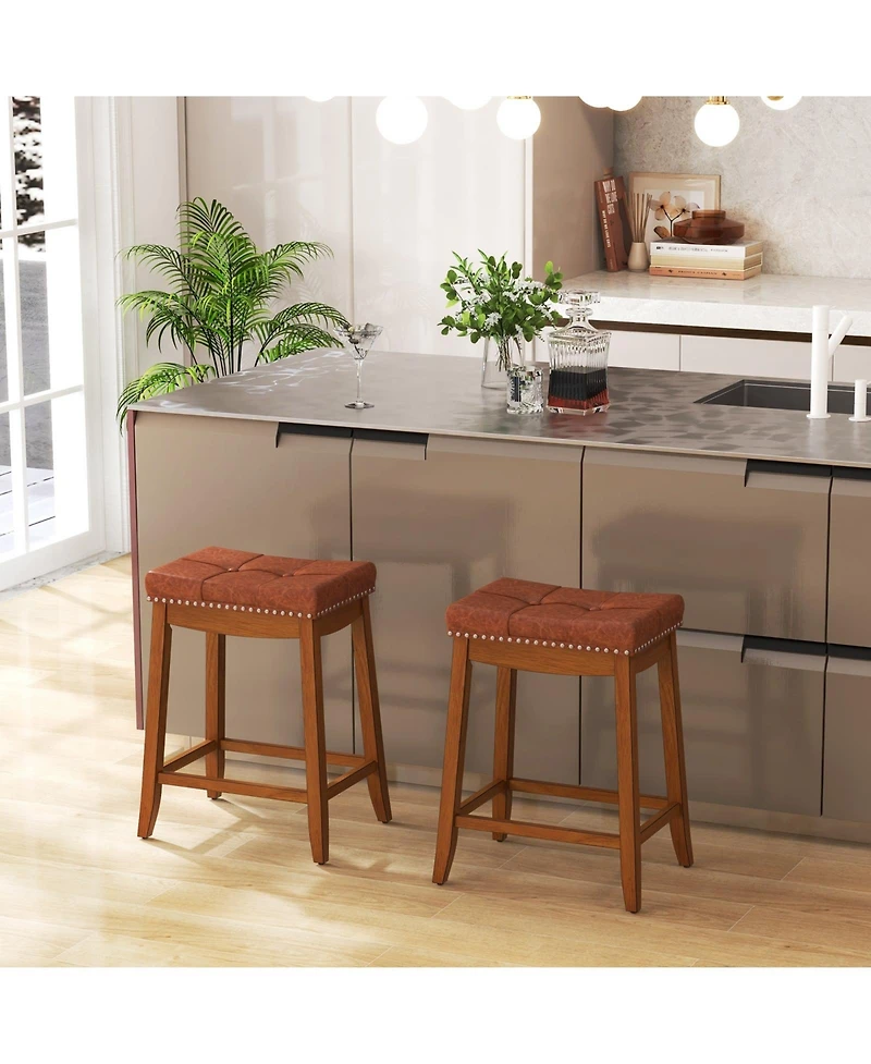 Slickblue Pu Leather Saddle Seat Bar Stools Set of 2 Upholstered Counter Chairs