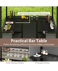 Sugift Outdoor Grill Gazebo with Double-Tier Canopy and 2 Bar Chairs