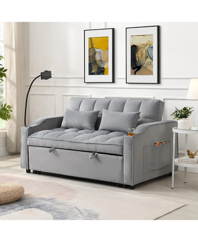 Lucky One Modern Velvet Loveseat Futon Sofa Couch With Pullout Bed