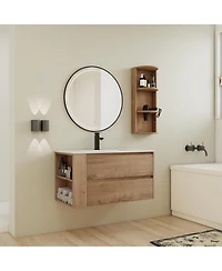 Sillysis Wall Mounted Bathroom Vanity with Sink, Double Door Soft Close Cabinet and 3-Tier Storage Rack for Modern Bathroom