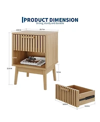 homfan Boho Nightstand with Drawer Set of 2, Modern Compact Wood Side Table with Open Storage Shelf, Small End Table for Bedroom, Living Room and Dorm