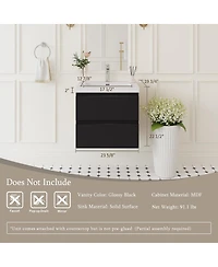 Sillysis Wall Mounted Bathroom Vanity with Resin Countertop, Modern Floating Cabinet, Soft Close Drawers, Easy Install