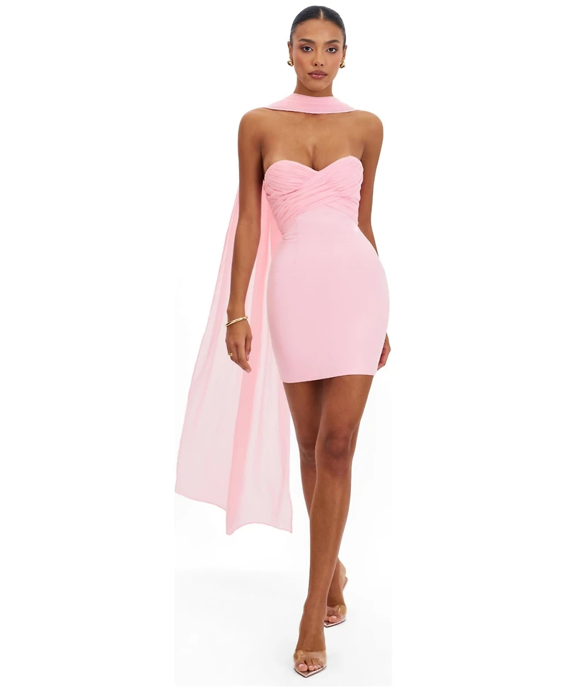 Miss Circle Women's Olivia Rose Pink Strapless Crossover Mini Dress