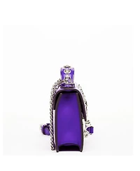 Susu Womens Royal Blue Purple Leather Studded Mini Crossbody Bag Structured Top Handle Satchel with Buckle Closure