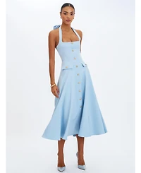 Miss Circle Women's Gillian Mist Blue Halter A-Line Midi Dress