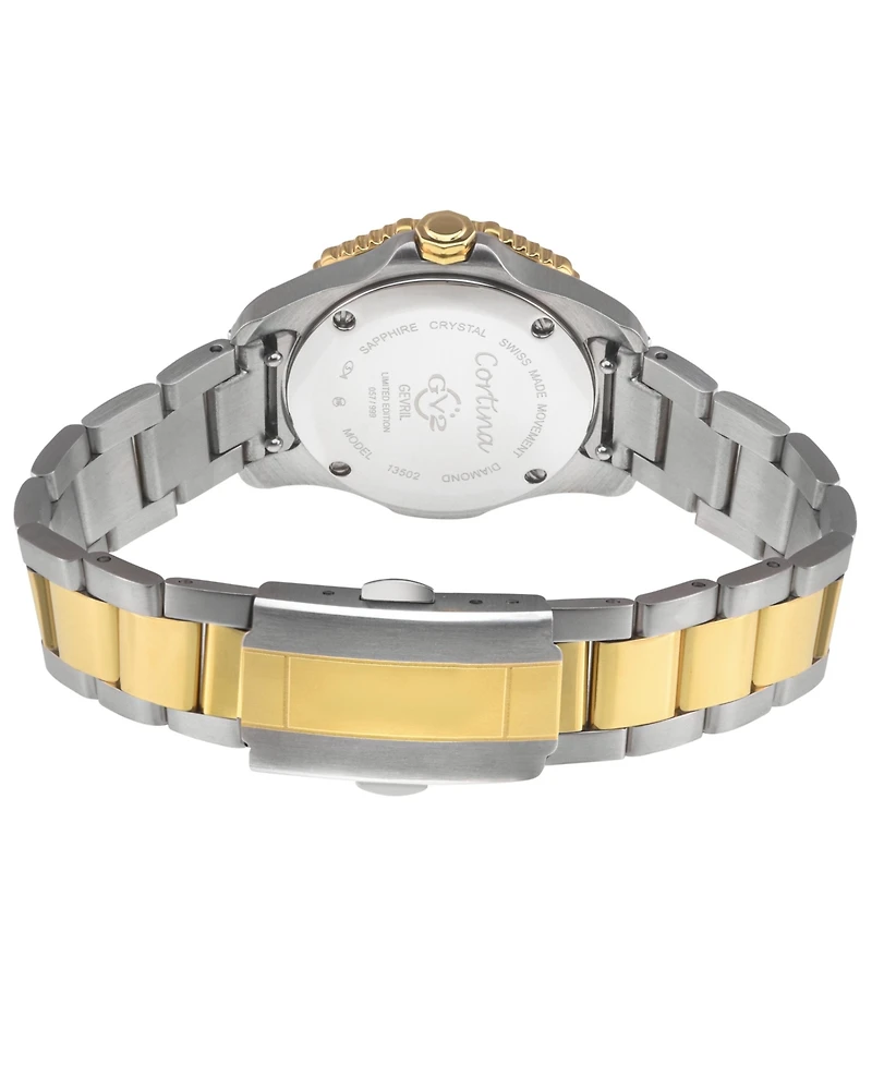 GV2 by Gevril Women's Cortina Swiss Quartz Diamond Two tone Ipyg/Ss Stainless Steel Bracelet Watch
