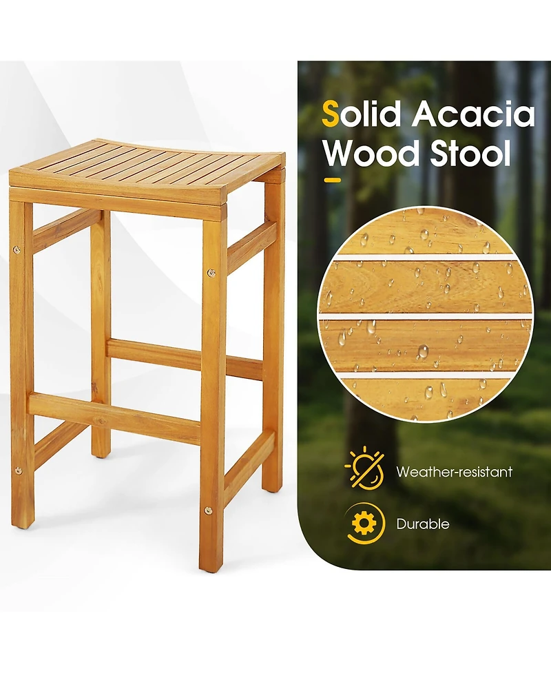 Gymax 5 Pieces Patio Acacia Wood Bar Set Outdoor Bar Height Table and Saddle Stool Chairs Set