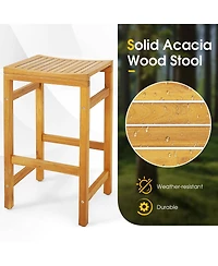 Gymax 5 Pieces Patio Acacia Wood Bar Set Outdoor Bar Height Table and Saddle Stool Chairs Set
