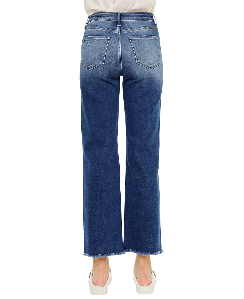 KanCan Essential Women's Mollie High Rise Criss Cross Straight Jeans