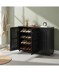 Yigii Shoe Cabinet 3 Doors 4 Tier Adjustable Shelves Freestanding Storage Entryway Bathroom Living Room