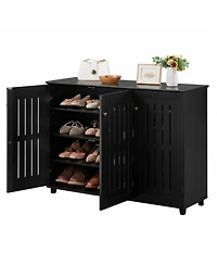 Yigii Shoe Cabinet 3 Doors 4 Tier Adjustable Shelves Freestanding Storage Entryway Bathroom Living Room