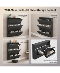 Yigii Wall Mount Metal Shoe Cabinet Narrow Entryway Storage Large Capacity All Steel