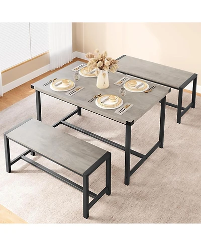 gaomon 3-Piece Dining Set for 4, Rectangular Table with 2 Benches