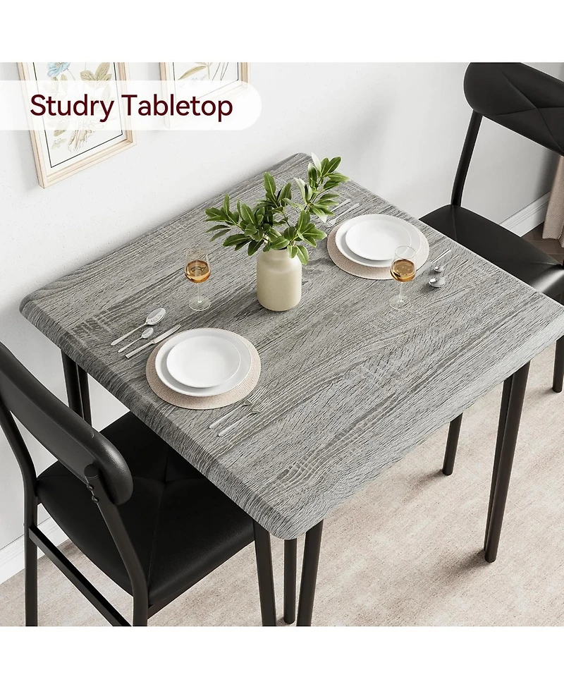 gaomon 3-Piece Square Dining Set for 2, Table with 2 Upholstered Pu Chairs