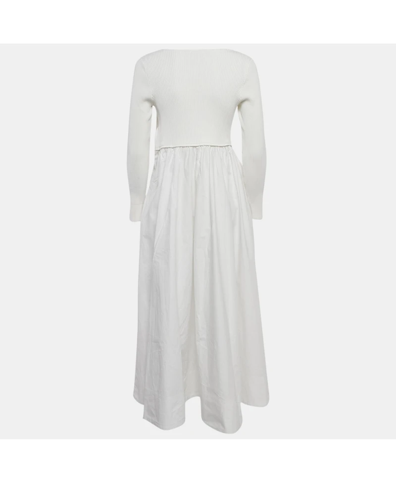 Pre-Owned Zimmermann Women's Rib Knit And Poplin Scoop Neck Long Dress