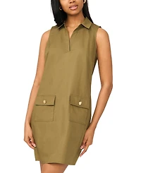 Msk Petite Sleeveless Collared Front Flap Pocket Shift Dress