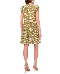 Msk Petite Split Tie Neck Flutter-Sleeve Printed Dress