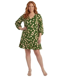 London Times Plus Balloon-Sleeve Shift Dress