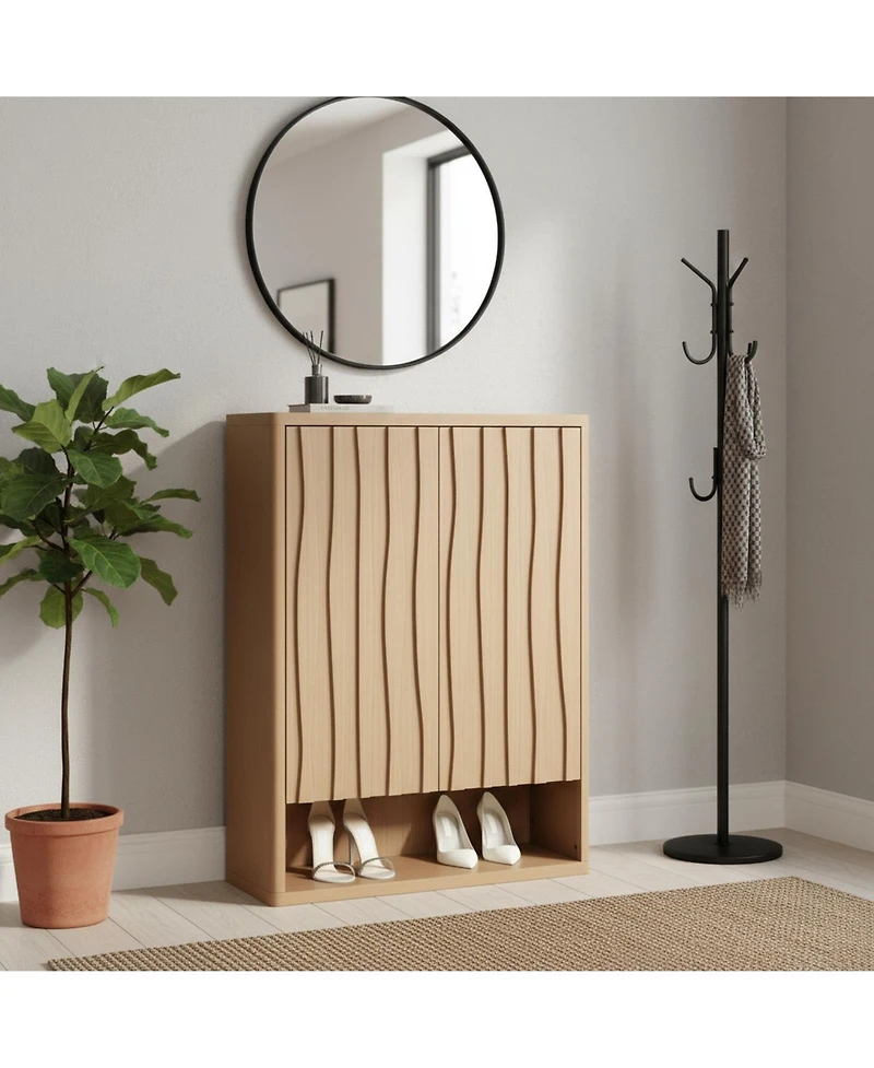 Yigii Shoe Cabinet Entryway Storage Flip Drawers Modern Diamond Panel Adjustable Shelves Sturdy Anti Tip