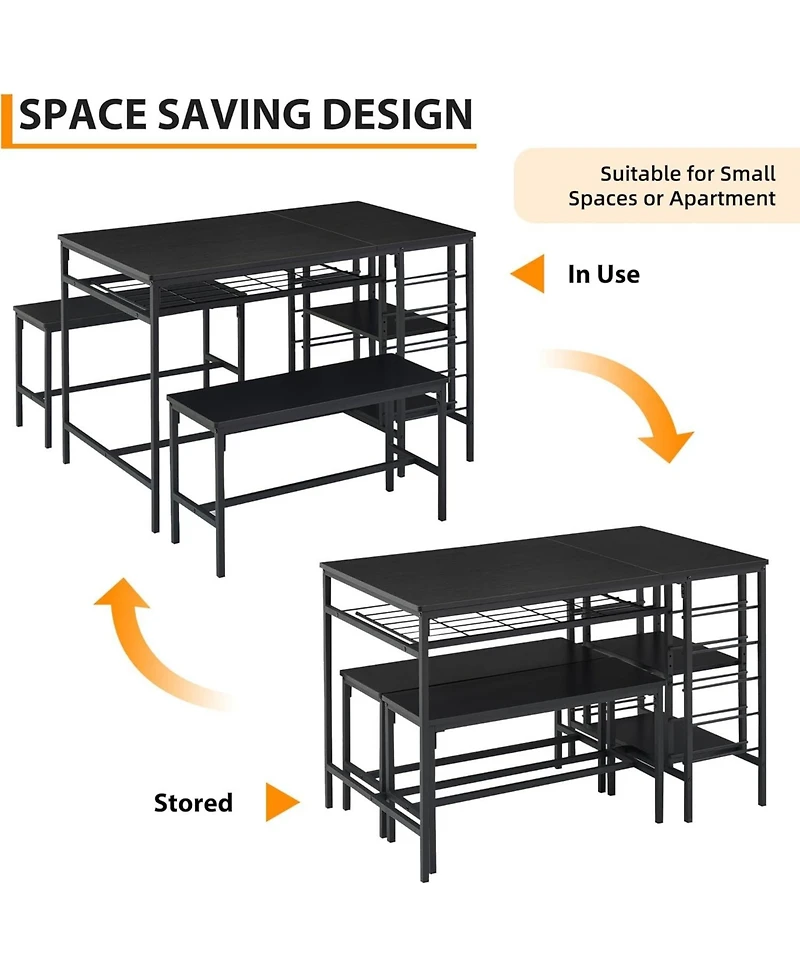 gaomon 3-Piece Dining Set for 4, Table with 2 Benches