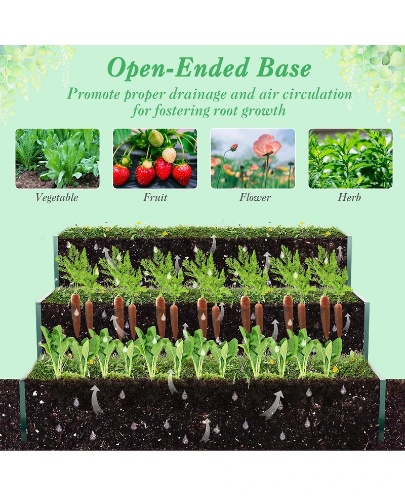 Sugift Heavy-Duty Metal Outdoor 3-Tier Raised Garden Bed Planter Box