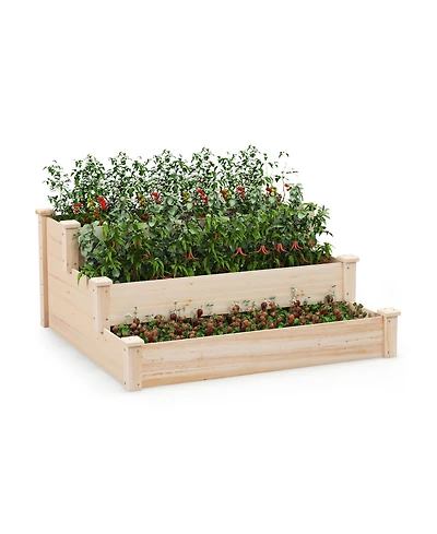 Sugift 3-Tier Wooden Raised Garden Bed for Backyard Patio Gardening