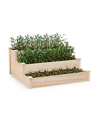 Sugift 3-Tier Wooden Raised Garden Bed for Backyard Patio Gardening