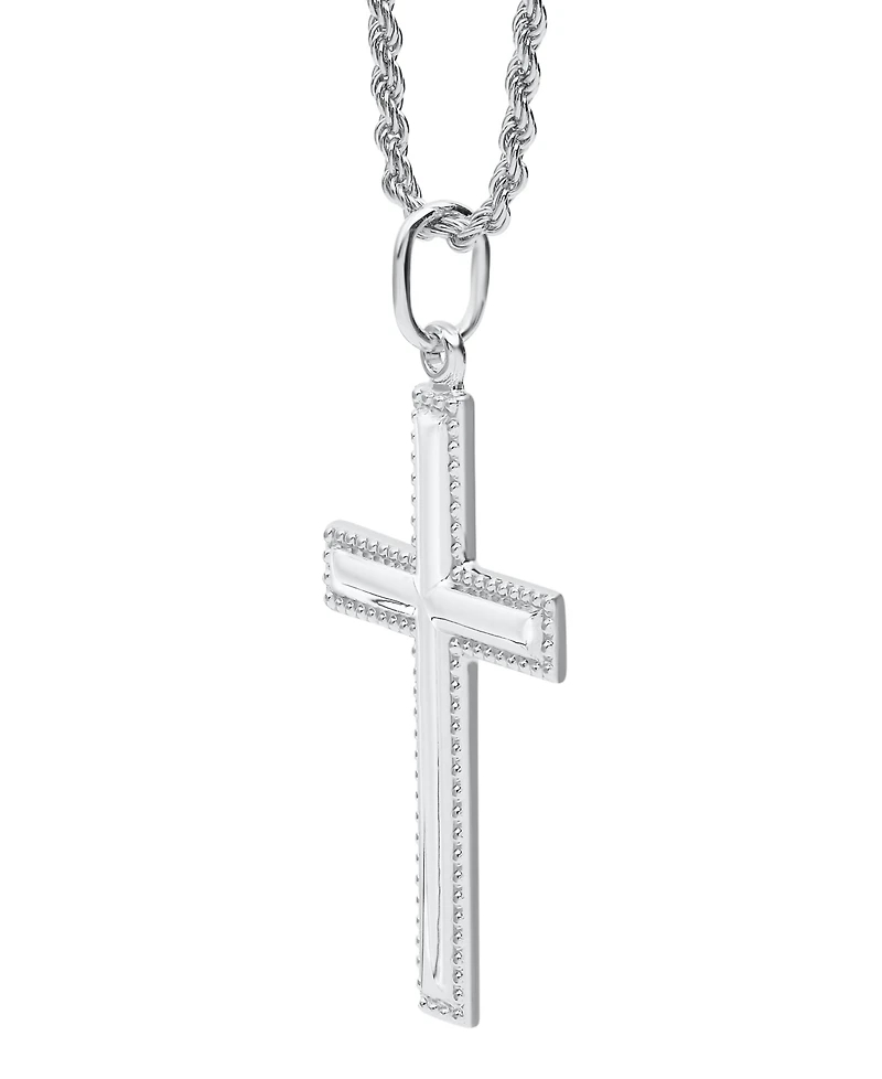 Macy's Beaded Edge Cross Pendant Necklace in Sterling Silver