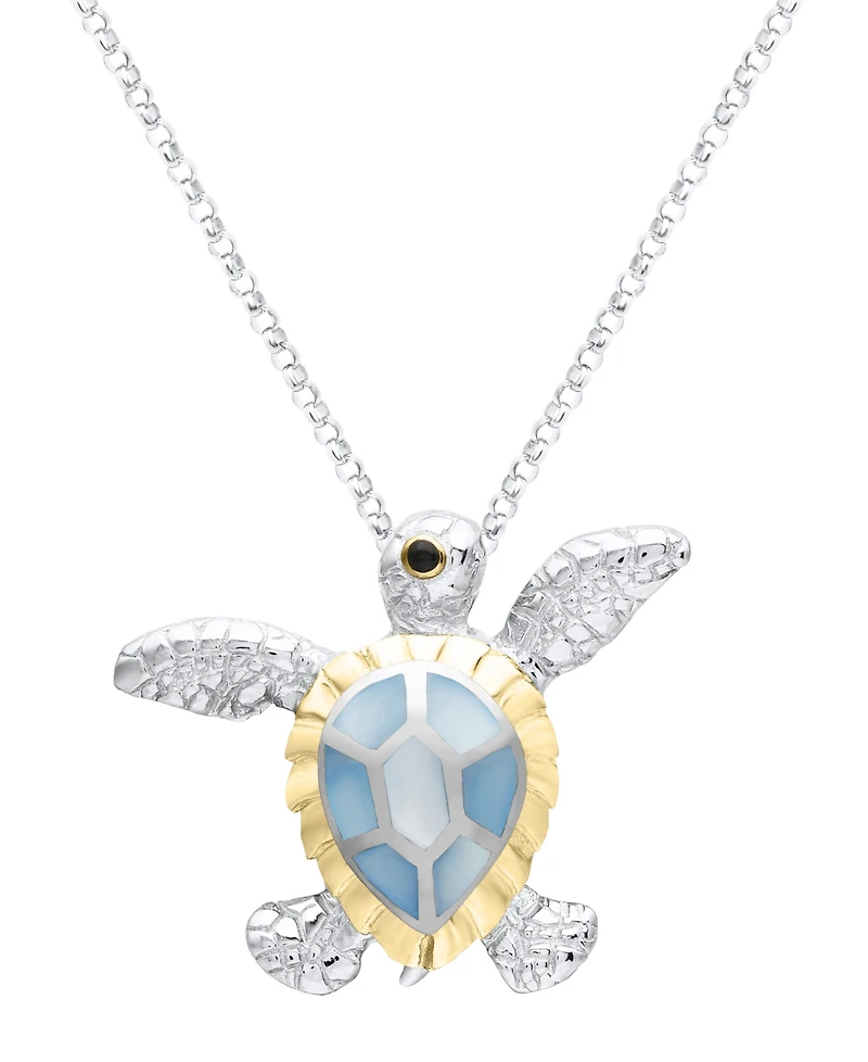 Macy's Blue Mother of Pearl Turtle Pendant Necklace in Sterling Silver