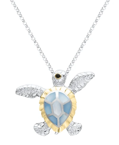 Macy's Blue Mother of Pearl Turtle Pendant Necklace in Sterling Silver