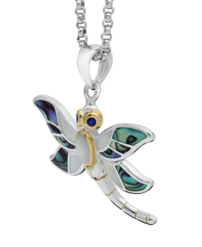 Macy's Abalone & Pearl Dragonfly Pendant Necklace in Sterling Silver
