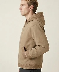 Modenaire Men's Embroidered Trim Zip-Front Hooded Jacket