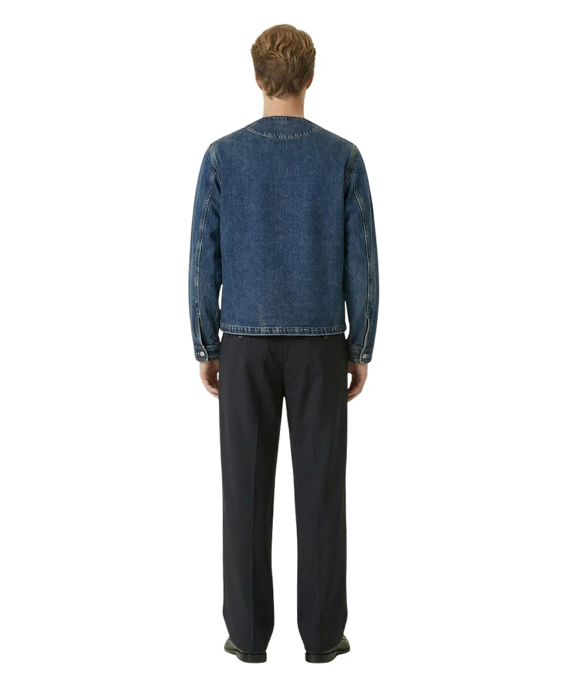 Modenaire Men's Denim Zip-Front Collarless Jacket