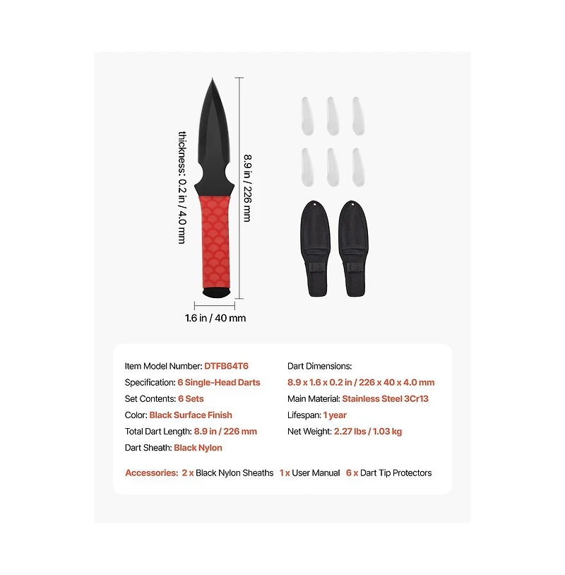 Ruie 6 Pack 8.9 in Stainless Steel Throwing Knives Set with Nylon Sheath