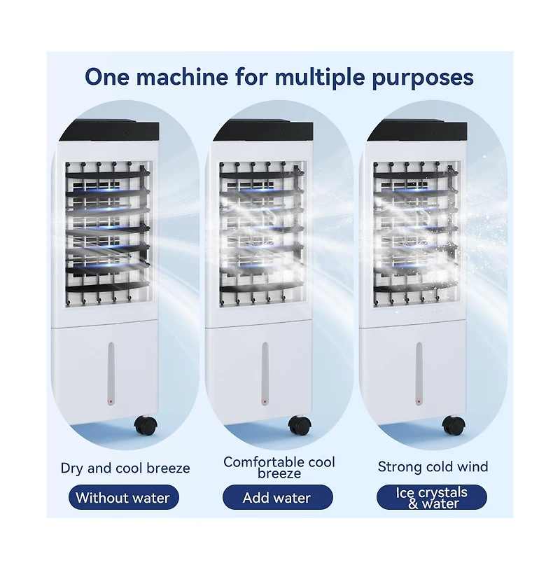 Topteng Portable Air Cooler Speed Evaporative Fan with Ice Crystals, Gal Tank & Remote for Bedroom